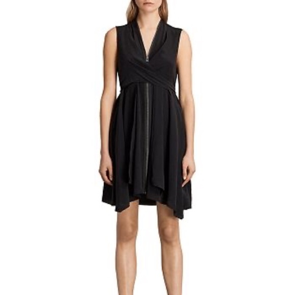 All Saints Jayda Silk Front Zip Dress